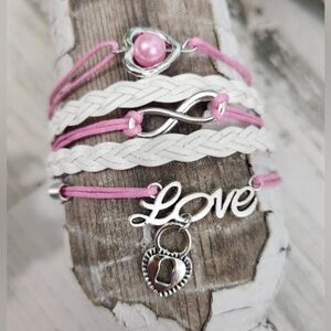 NWT Leather Detail Geometric Decor Layered Bracelet